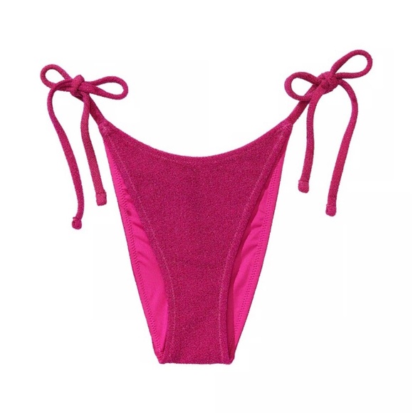 Victoria’s Secret Bikini Set M Pink Shimmer Underwire Top & Tie Bottom Swim NWT - Picture 3 of 13